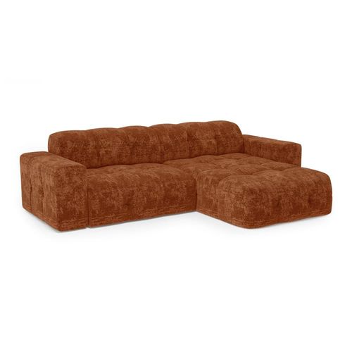 Canapé D'angle Droit 5 Places Velours Gaufré Terracotta