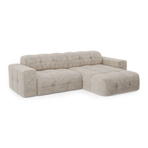 Canapé D'angle Droit 5 Places Velours Gaufré Beige