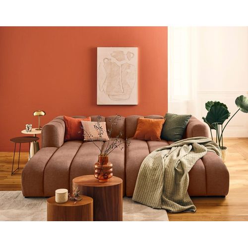 Canapé Droit 3 Places En Tissu Texturé Terracotta