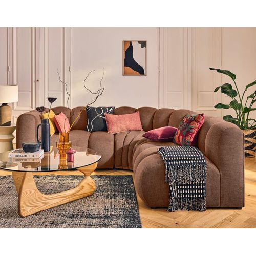 Canapé Modulable 4 Places Angle Droit En Tissu Texturé Terracotta
