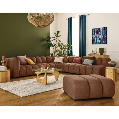 Canapé Modulable 5 Places Angle Droit En Tissu Texturé Terracotta