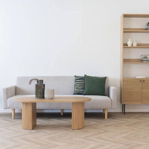 Table Basse Ovale Pieds Relief Mdf Effet Bois Naturel