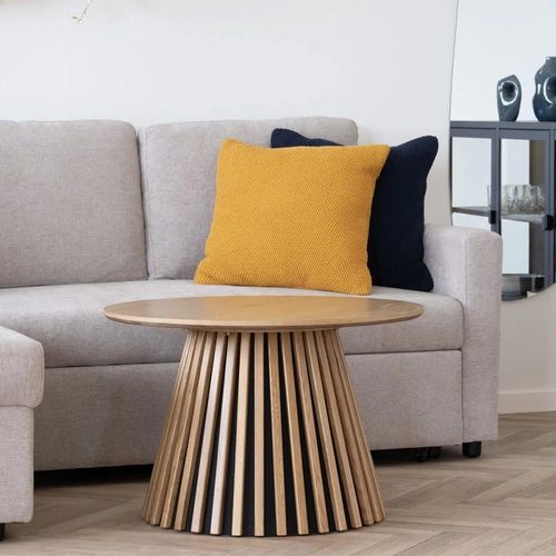Table Basse Ronde Pied Central Relief Mdf Placage Chêne Clair