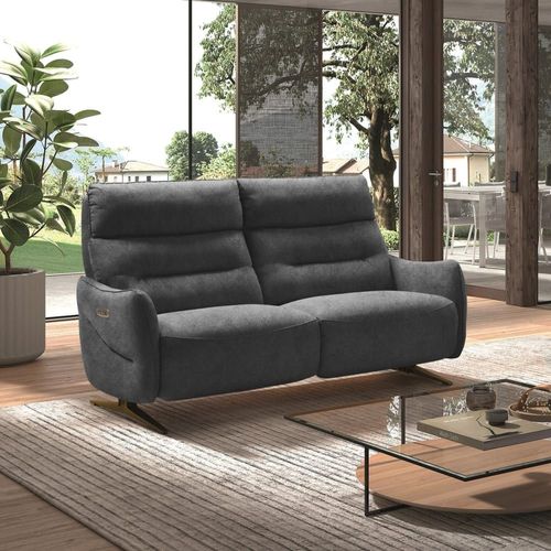 Canapé Relax Electrique 3 Places Tissu Gris Pieds Métal