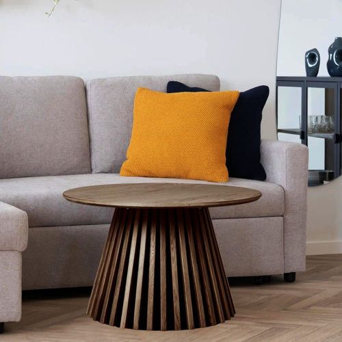 Table Basse Ronde Pied Central Relief Mdf Placage Chêne Fumé