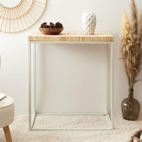 Console Avec Plateau Rondins De Bois Piétement Métal Blanc