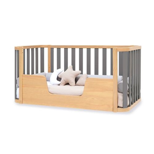 Lit Bébé-Lit D'enfant 70x140 Cm (3en1) En Bois/Gris