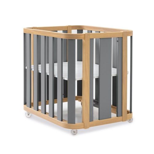 Berceau Bois/Gris 55x70 Cm Avec Matelas Et Textile Vert-Menthe