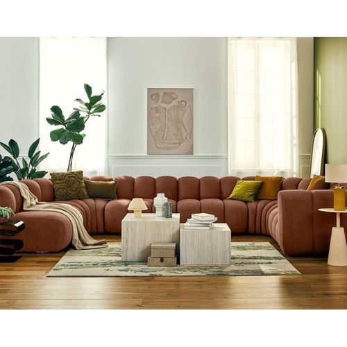 Canapé Modulable 7 Places Angle Gauche En Tissu Texturé Terracotta