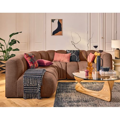 Canapé Modulable 4 Places Angle Gauche En Tissu Texturé Terracotta