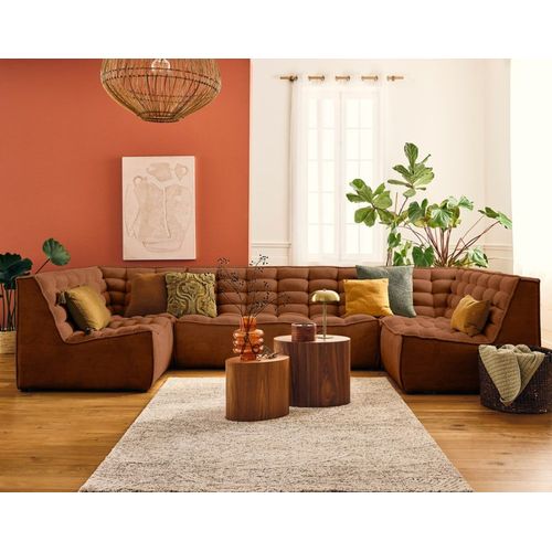 Canapé Modulable 7 Places En U En Velours Texturé Terracotta