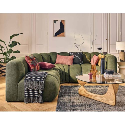 Canapé Modulable 4 Places Angle Gauche En Tissu Texturé Vert