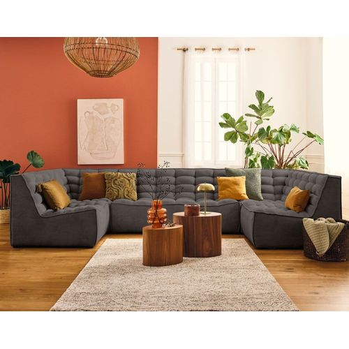 Canapé Modulable 7 Places En U En Velours Texturé Gris