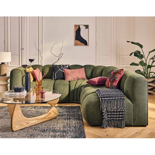 Canapé Modulable 4 Places Angle Droit En Tissu Texturé Vert