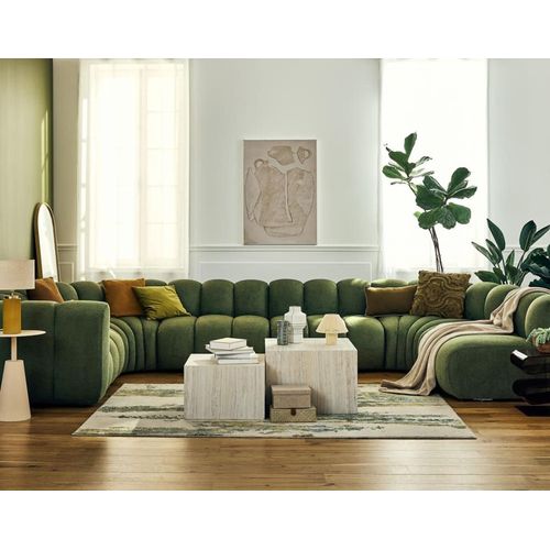 Canapé Modulable 7 Places Angle Droit En Tissu Texturé Vert