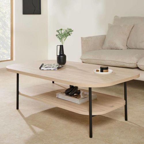 Table Basse Effet Bois Clair Et Pieds En Métal Noir
