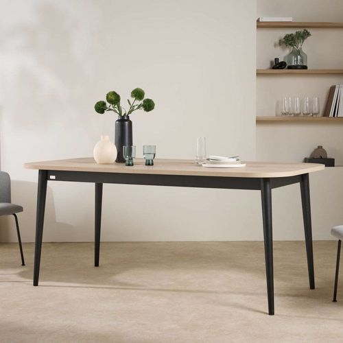 Table 6 À 8 Personnes Effet Bois Clair Et Pieds En Métal Noir