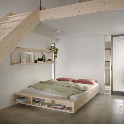 Lit Avec Rangement En Bois 140x200cm - Bois Clair