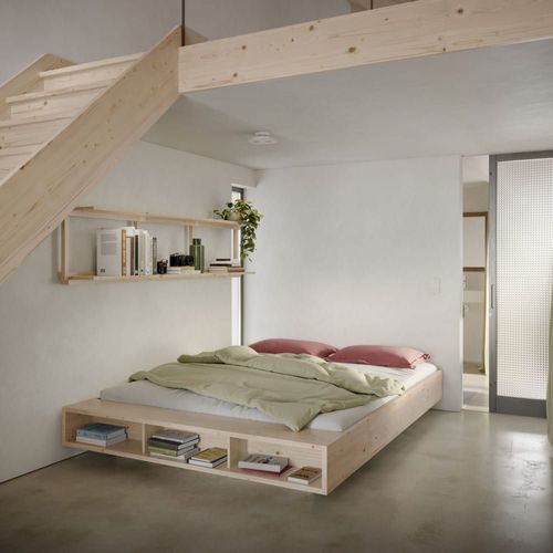 Lit Avec Rangement En Bois 160x200cm - Bois Clair