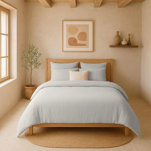 Drap Housse Gaze De Coton Gris Glacier 180x200 Cm