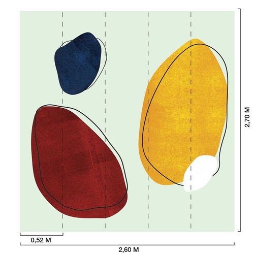 Papier peint bleu jaune rouge trio 260x270 cm
