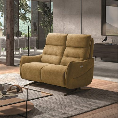 Canapé Relax Electrique 2 Places Tissu Jaune Pieds Métal