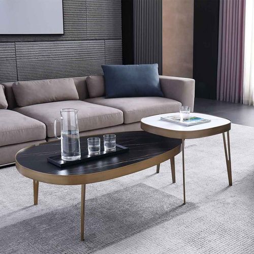 Table Basse Bronze Et Céramique Marbrée Noire