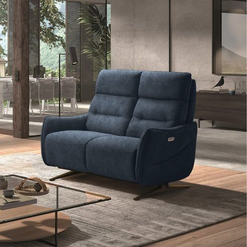 Canapé Relax Electrique 2 Places Tissu Bleu Pieds Métal