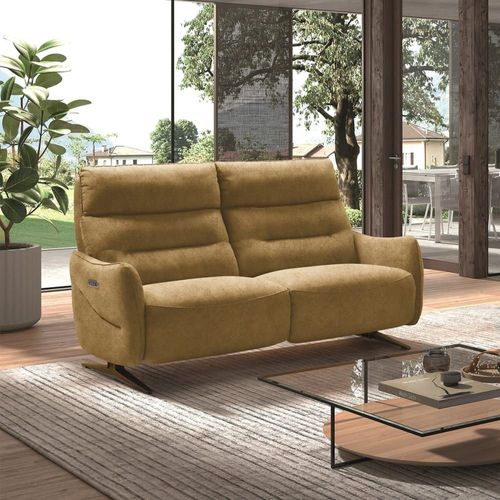 Canapé Relax Electrique 3 Places Tissu Jaune Pieds Métal