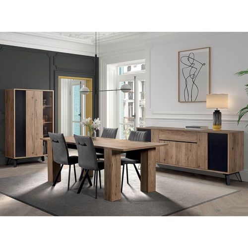 Table Allongeable 180-230cm Effet Bois Naturel Et Noir