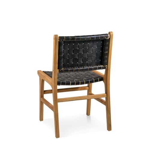 Chaise En Teck Et Cuir Marron Et Noir