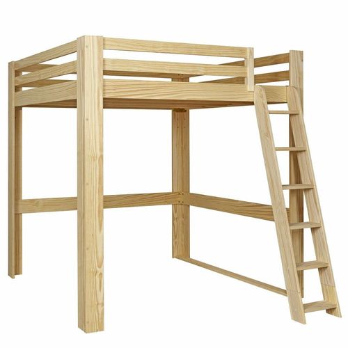 Lit Mezzanine 2 Places Bois Massif 200x200 Cm