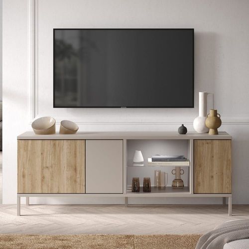 Petit Meuble Tv 3 Portes Et 1 Niche L160 Cm - Taupe