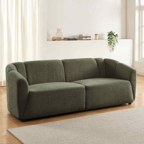 Canapé Droit En Tissu Bouclette 3 Places Vert