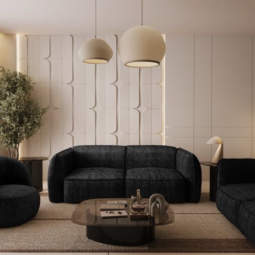 Canapé 4 Places Velours Tramé Anthracite Foncé