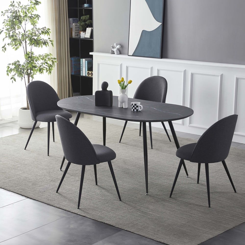 Table À Manger En Bois Mdf, MéTal Gris 6 Personnes