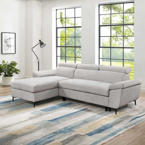 Canapé D'angle Convertible 4 Places En Tissu Beige