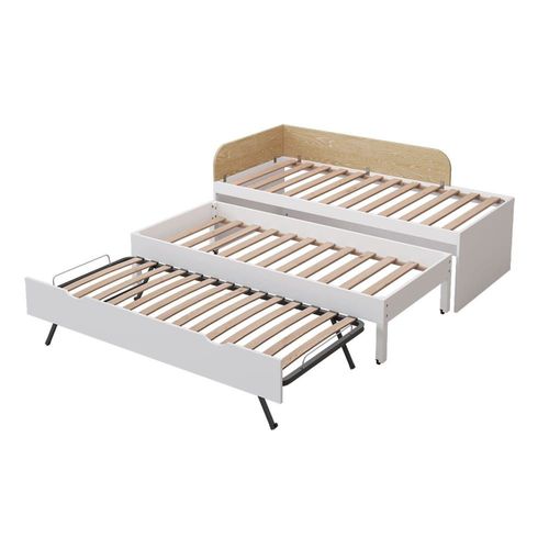 Lit Gigogne 3 Places Bois Massif Blanc 90x200 Cm