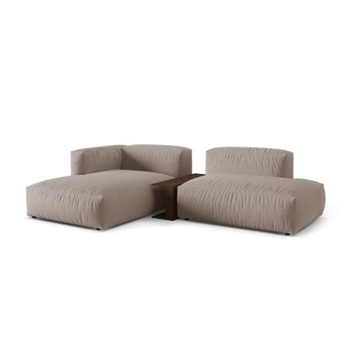 Canapé D'angle Gauche Modulaire 2 Places Tissu Structurel Beige Foncé