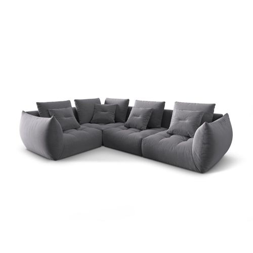 Canapé D'angle Gauche Modulaire 3 Places En Velours Gris Foncé