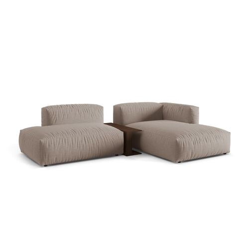 Canapé D'angle Droit Modulaire 2 Places Tissu Structurel Beige Foncé
