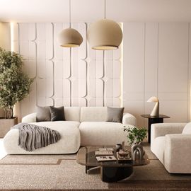Canapé D'angle Gauche 4 Places Velours À Motifs Crème 266cm