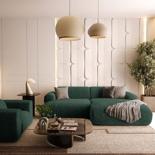 Canapé D'angle Droit 4 Places Velours À Motifs Vert Émeraude 266cm