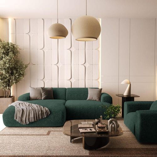 Canapé D'angle Gauche 4 Places Velours À Motifs Vert Émeraude 266cm