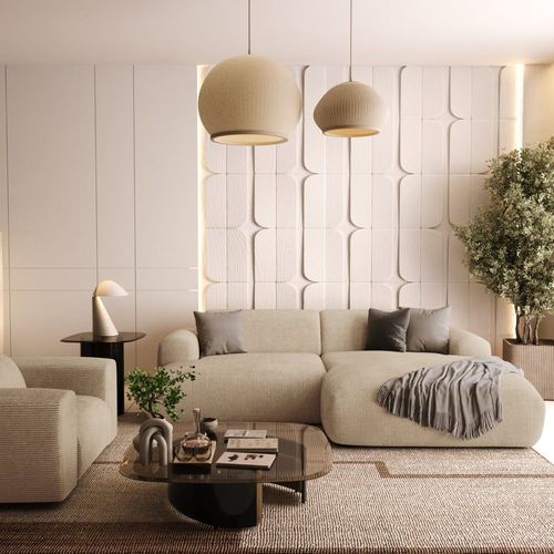 Canapé D'angle Droit 4 Places Velours Côtelé Beige 266cm