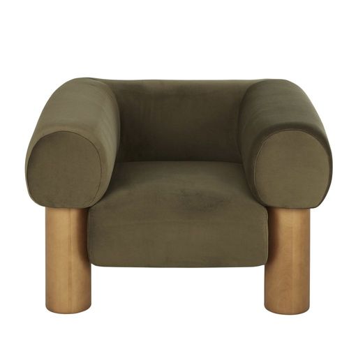 Fauteuil En Velours Vert Kaki