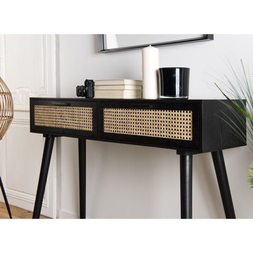 Console 2 Tiroirs Cannage Noir