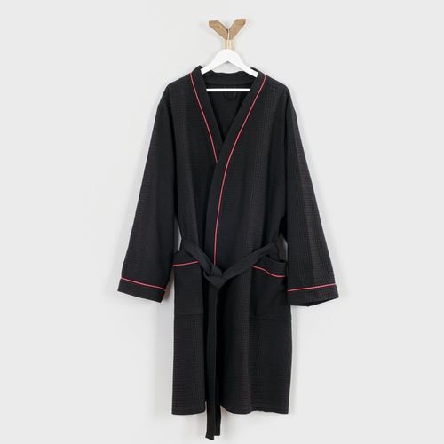 Peignoir Nid D'abeille En Coton Noir Xl