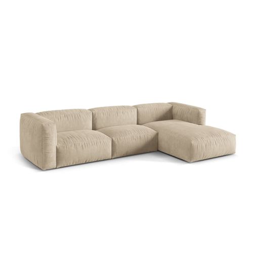Canapé D'angle Droit Modulaire 3 Places En Velours Beige Clair