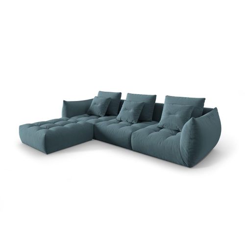 Canapé D'angle Gauche Modulaire 2 Places En Velours Bleu Pastel